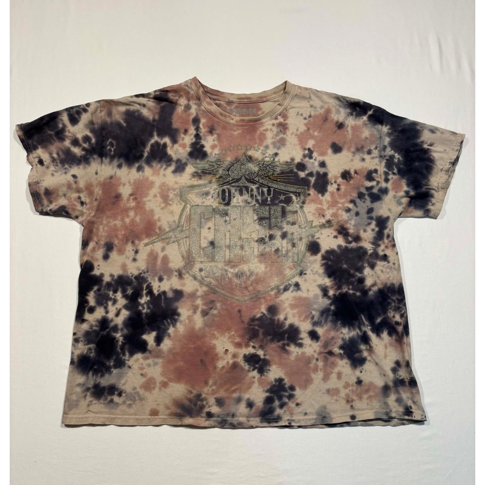 Johnny Cash Man In‎ Black Tie Dye Graphic T-Shirt Glitter Silver Brown 2XL